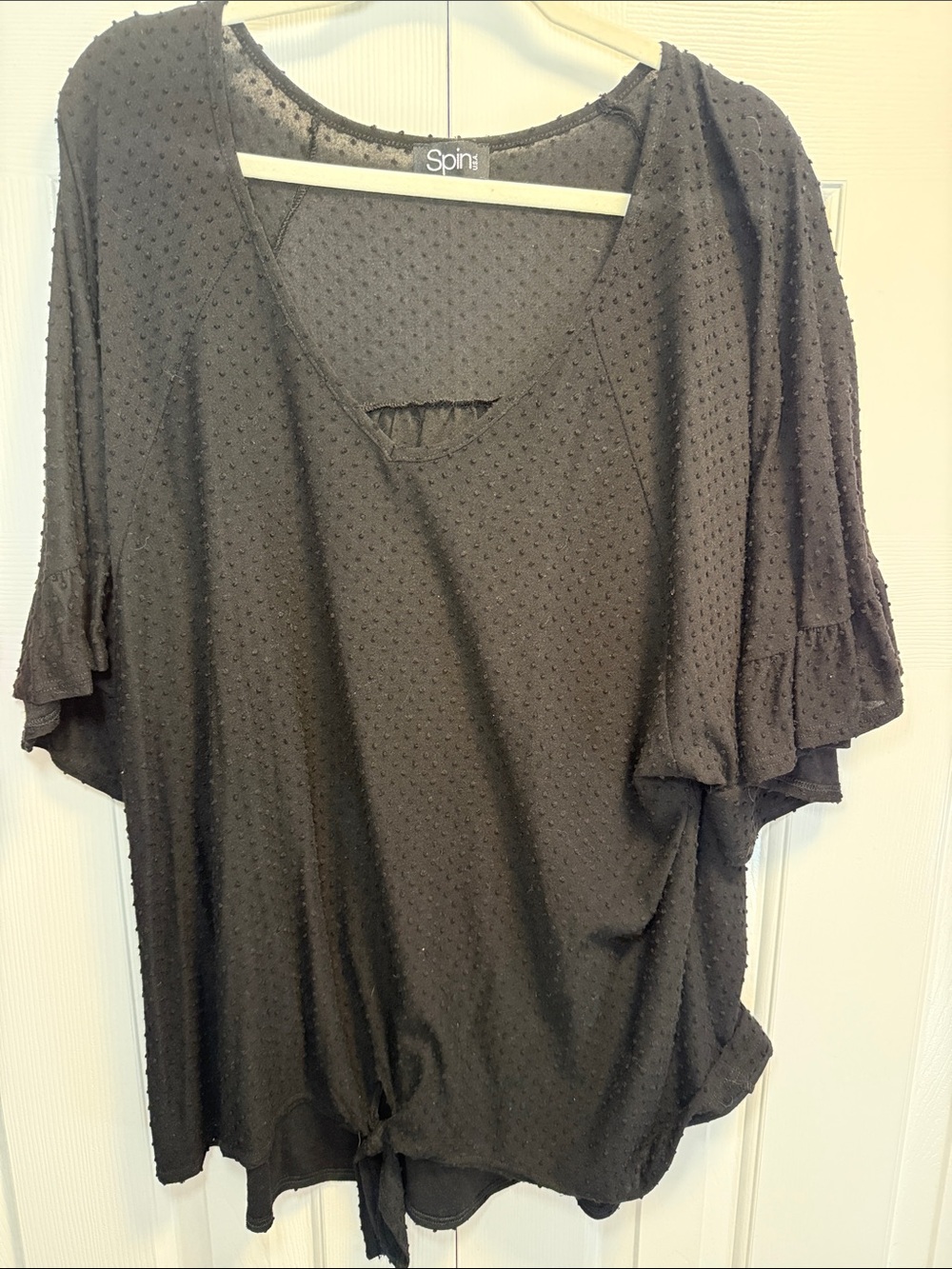 Spin U.S.A. Women's Black Swiss Dot Tie-Front Tunic